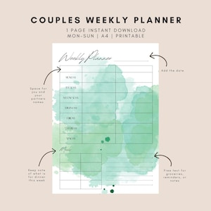 Couples Weekly Planner Printable Portrait, Minimalist Weekly Schedule, Weekly Organizer, Simple Planner, Desk Planner, A4/Letter
