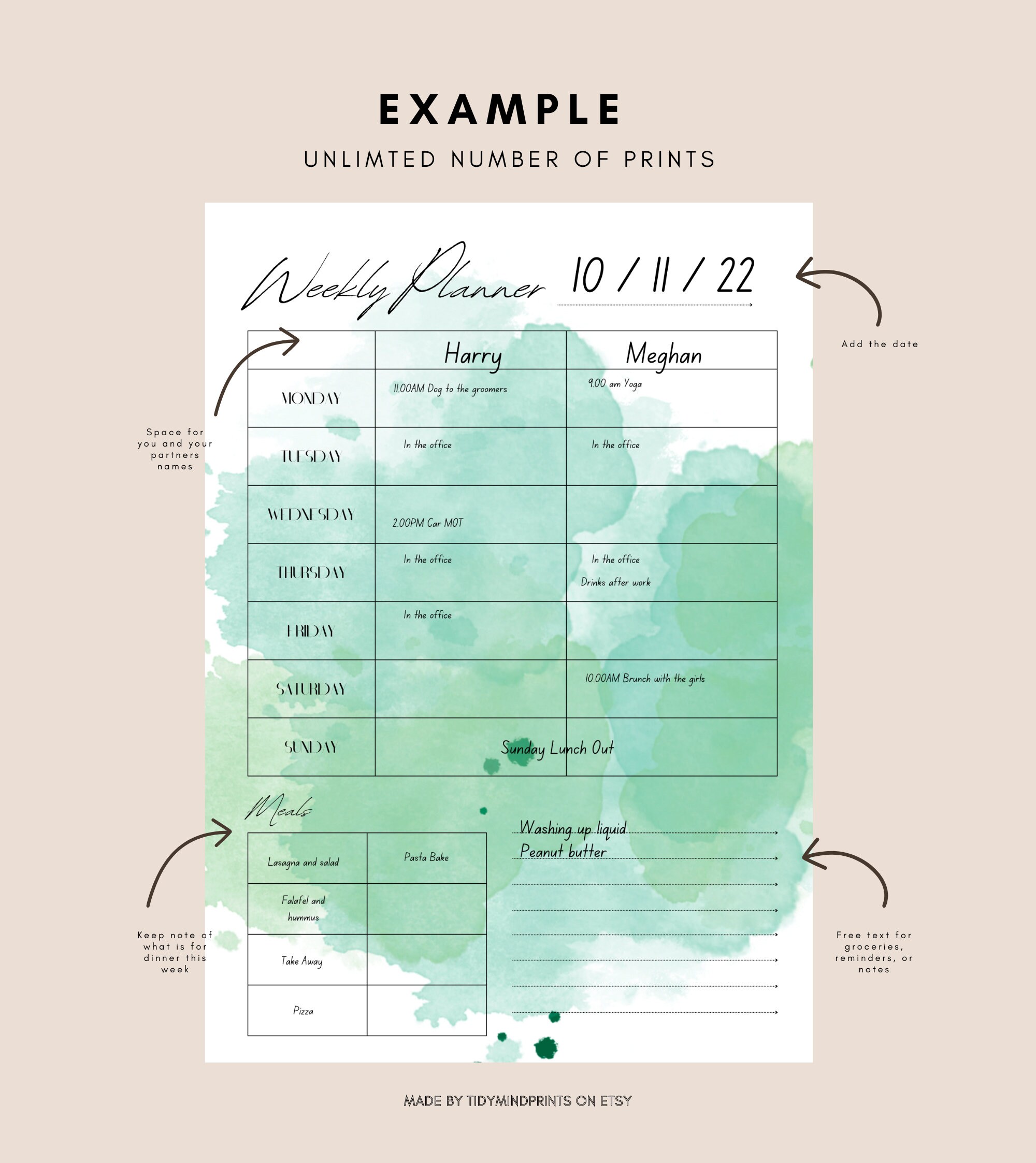 Couples Weekly Planner Printable Portrait, Minimalist Weekly Schedule ...