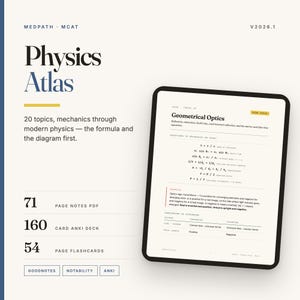 MCAT Physics Notes PDF | GoodNotes Study Guide | Anki Flashcard Deck | Printable Flashcards | 71 Pages - 20 Topics