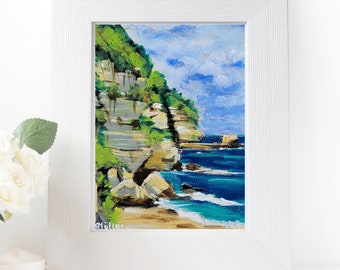 Acrylbild 13 x 18 cm Original auf Papier Steilküste in Tropea Landschaft Mittelmeer
