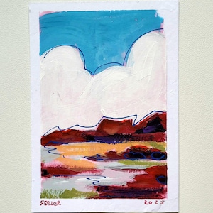 Handgemalte Postkarte Din A6 abstrakte Landschaft, Wolken, Kunstgeschenk, Naturmotiv, Acrylmalerei