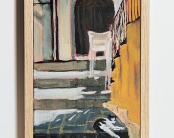 Abstract Cat Painting – Cat Resting in the Shade – Original Acrylic on Canvas, Katze im Schatten