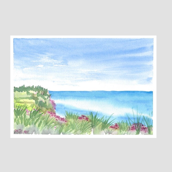 Aquarell Din A5 Original Küstenlandschaft Meer Strand Düne Ozean