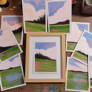 Handgemalte Postkarte Din A6 abstrakte Landschaft, Wolken, Kunstgeschenk, Naturmotiv, Acrylmalerei