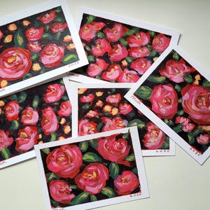 Handgemalte Rosenpostkarte Din A6 Rosen, Blumen, Acryl auf Papier, romantische Rosenmalerei, Liebesgrüße, Valentinstag