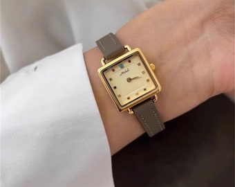 Chic Style Square Face Watches for Women, Minimalist Strape Watches, Colorful Cubic Zirconia Watches, Unique Design Watches Gift for Her