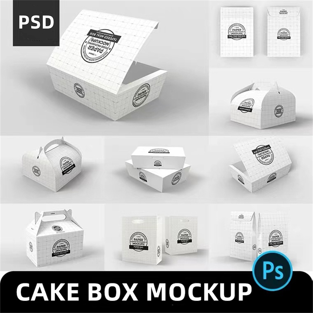 Cake Box Mockup, Cake Box With Handle, Box Mockup, Mockup Bundle