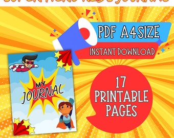 Super hero kids journal | kids journal pdf | kids journal printable A4 size | super hero kids | kids journal pages