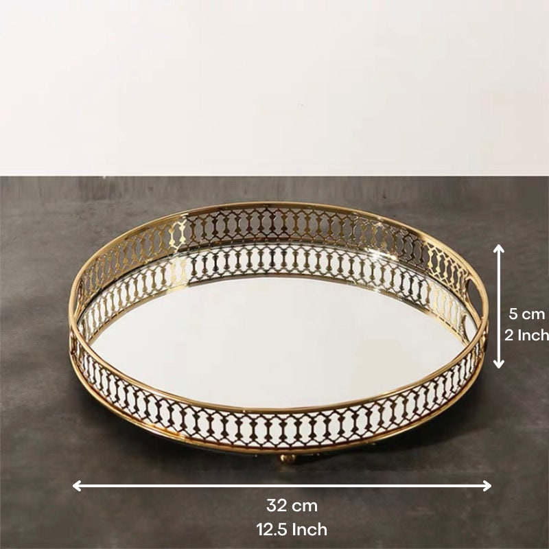 Gold Round Mirror Tray Ornate Gold Tray Holder for Cosmetic Etsy