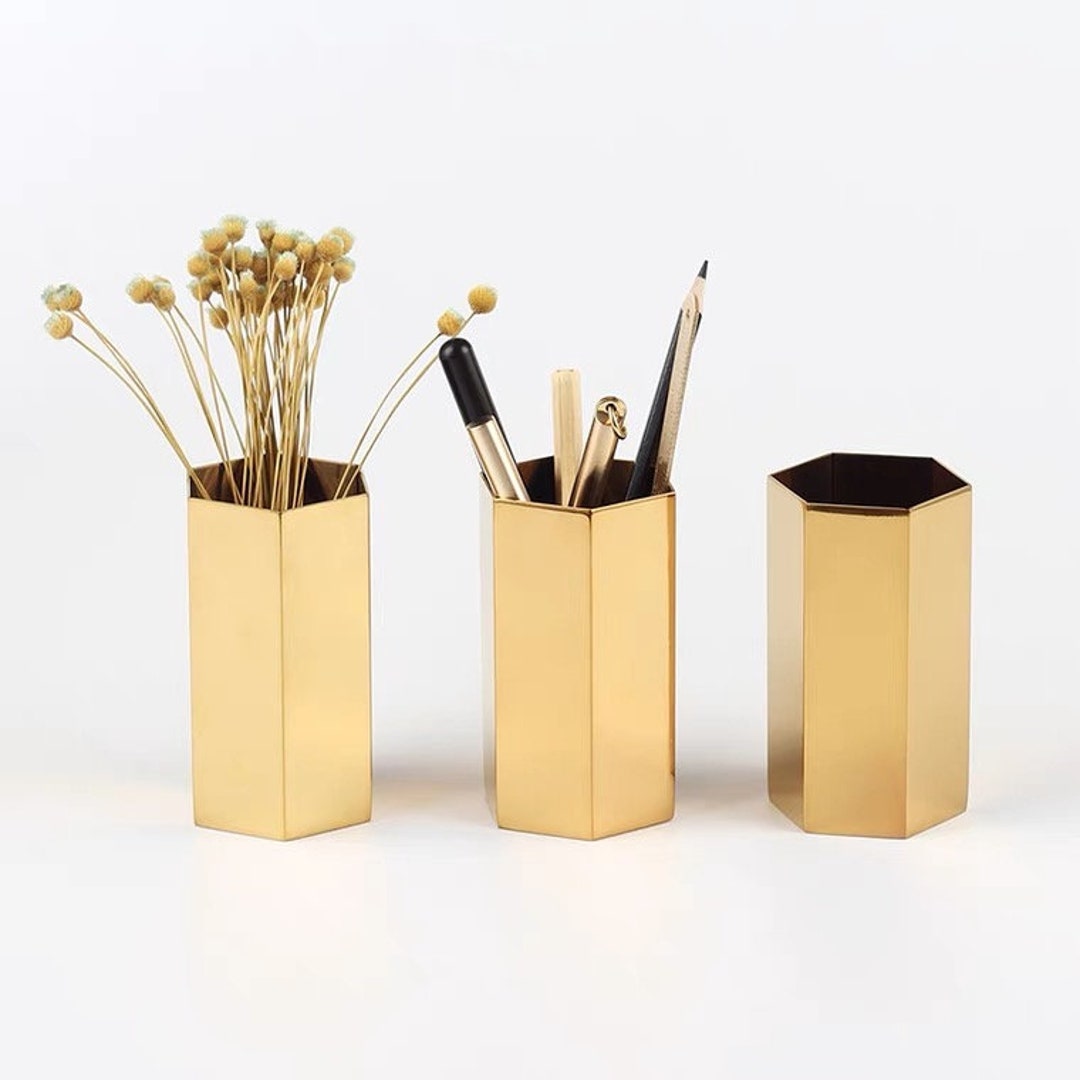 Modern Gold Pencil Holder/ Gold Pen Holder/ Gold Desk Etsy