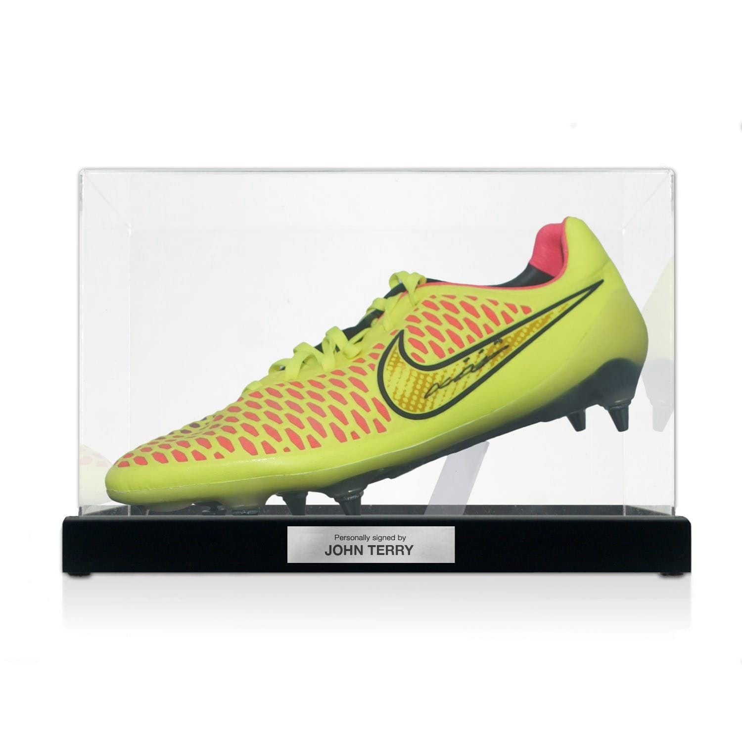 John Terry Signed Match Issue Football Boot: Yellow. Display Case With Plaque