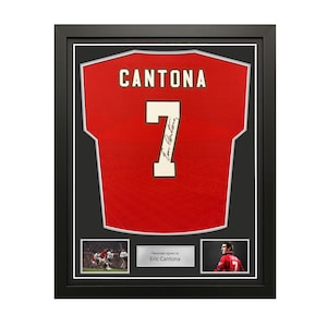 Eric Cantona Signed Original Manchester United 1996 Home Football Shirt (Fan Style Print). Standard frame