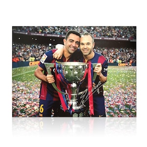 Andres Iniesta Signed Barcelona Football Photo: With Xavi