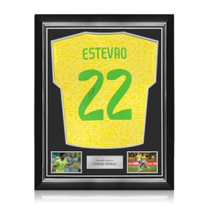Estêvão Willian Signed Brazil 2024 Football Shirt. Superior Frame