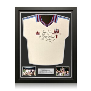 Trevor Brooking Front Signed 1980 West Ham FA Cup Final Football Shirt. Standard Frame