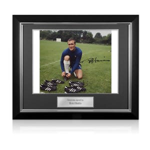 Ron Harris Signed Chelsea Photo: Press Call 1968. Deluxe Frame