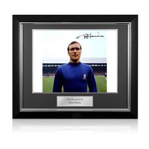 Ron Harris Signed Chelsea Football Photo. Deluxe Frame