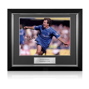 Gianfranco Zola Signed Football Photo: West Ham Goal. Deluxe Frame