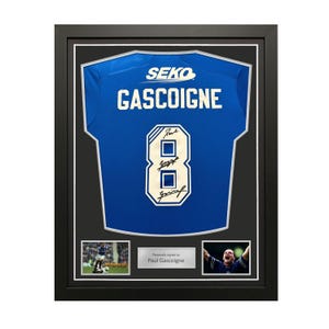 Paul Gascoigne Signed Rangers 2023-24 Football Shirt: Gazza. Standard Frame