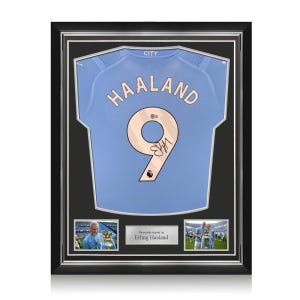 Erling Haaland Signed Manchester City 2023-24 Football Shirt. Superior Frame: Premier League Winner