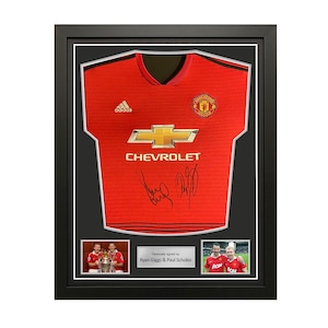 Ryan Giggs & Paul Scholes Signed Manchester United Football Shirt. Standard Frame