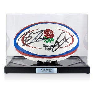 Martin Johnson And Jonny Wilkinson Signed England Rugby Ball. Display Case With Plaque