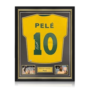 Pele Signed Brazil Football Shirt. Superior Frame