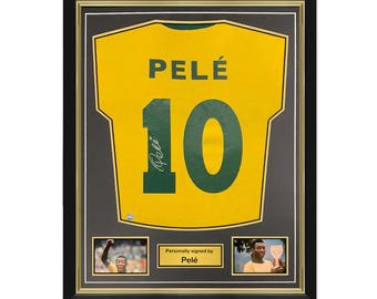Pele Signed Brazil Football Shirt. Superior Frame