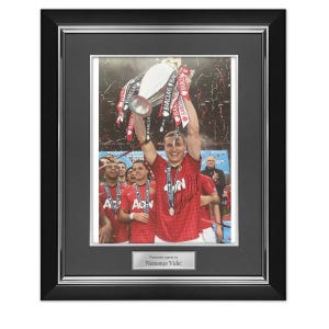 Nemanja Vidić Signed Manchester United Football Photo. Deluxe Frame