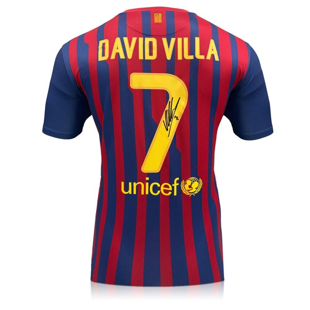 ダビド・ビジャ直筆サイン入りバルセロナ2011-12 サッカーシャツ