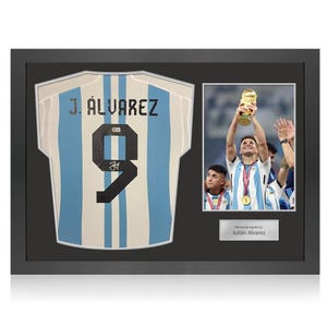 Julian Alvarez Signed Argentina 2022-23 Football Shirt. Icon Frame