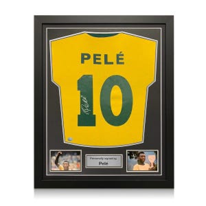 Pele Signed Brazil Shirt. Framed Silver