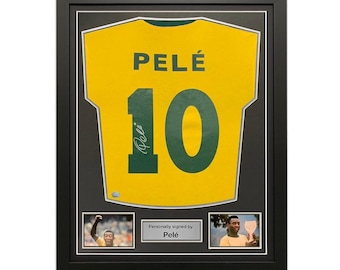 Pele Signed Brazil Shirt. Framed Silver