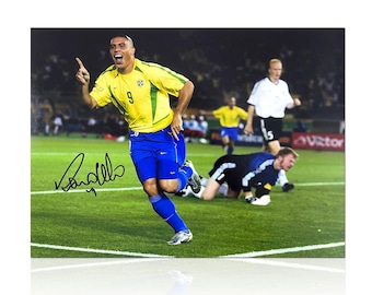 ロナウド・デ・リマのサイン入りブラジルサッカー写真：ワールドカップ