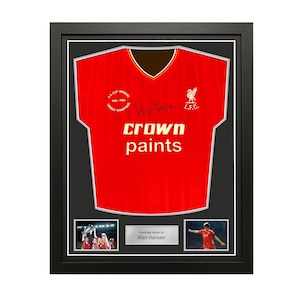 Alan Hansen Front Signed Liverpool 1986 Football Shirt. Standard Frame