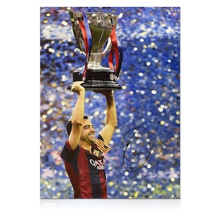 Xavi Signed Barcelona Football Photo: Trophy Lift