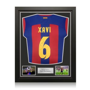 Xavi Hernandez Signed Barcelona 2023-24 Football Shirt. Standard Frame