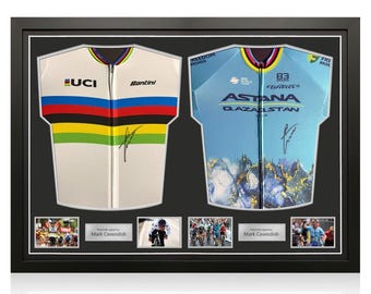 Sir Mark Cavendish Signed UCI World Championship & Astana Cycling Jerseys. Dual Frame