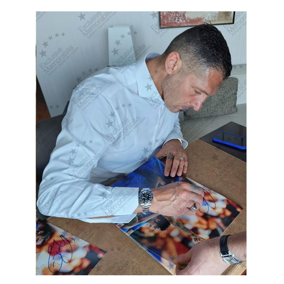 マルコ・マテラッツィのサイン入り写真、高級ハンドメイド木製