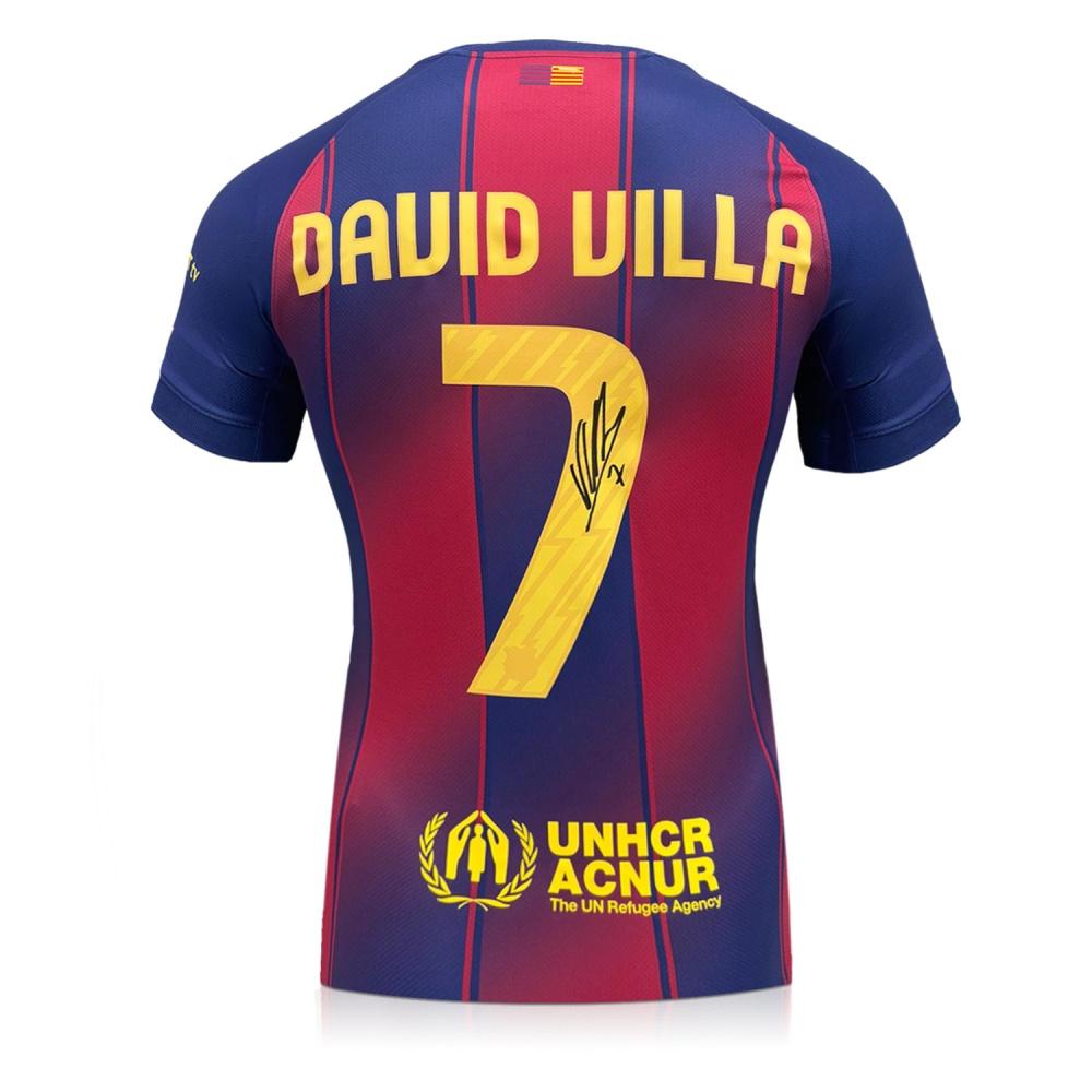 ダビド・ビジャ直筆サイン入りバルセロナ2025-26サッカーシャツ。上質