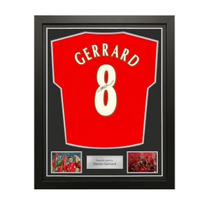 Steven Gerrard Back Signed Liverpool 2005 Football Shirt. Standard Frame