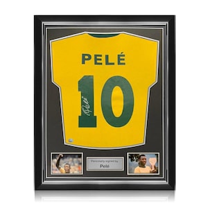 Pele Signed Brazil Football Shirt. Superior Frame Silver