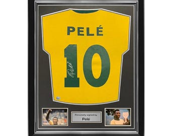Pele Signed Brazil Football Shirt. Superior Frame Silver