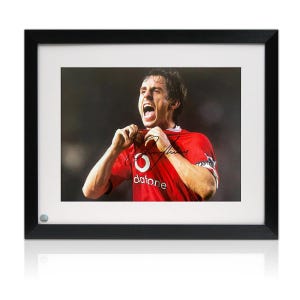 Gary Neville Signed Manchester United Football Photo: Badge. Framed