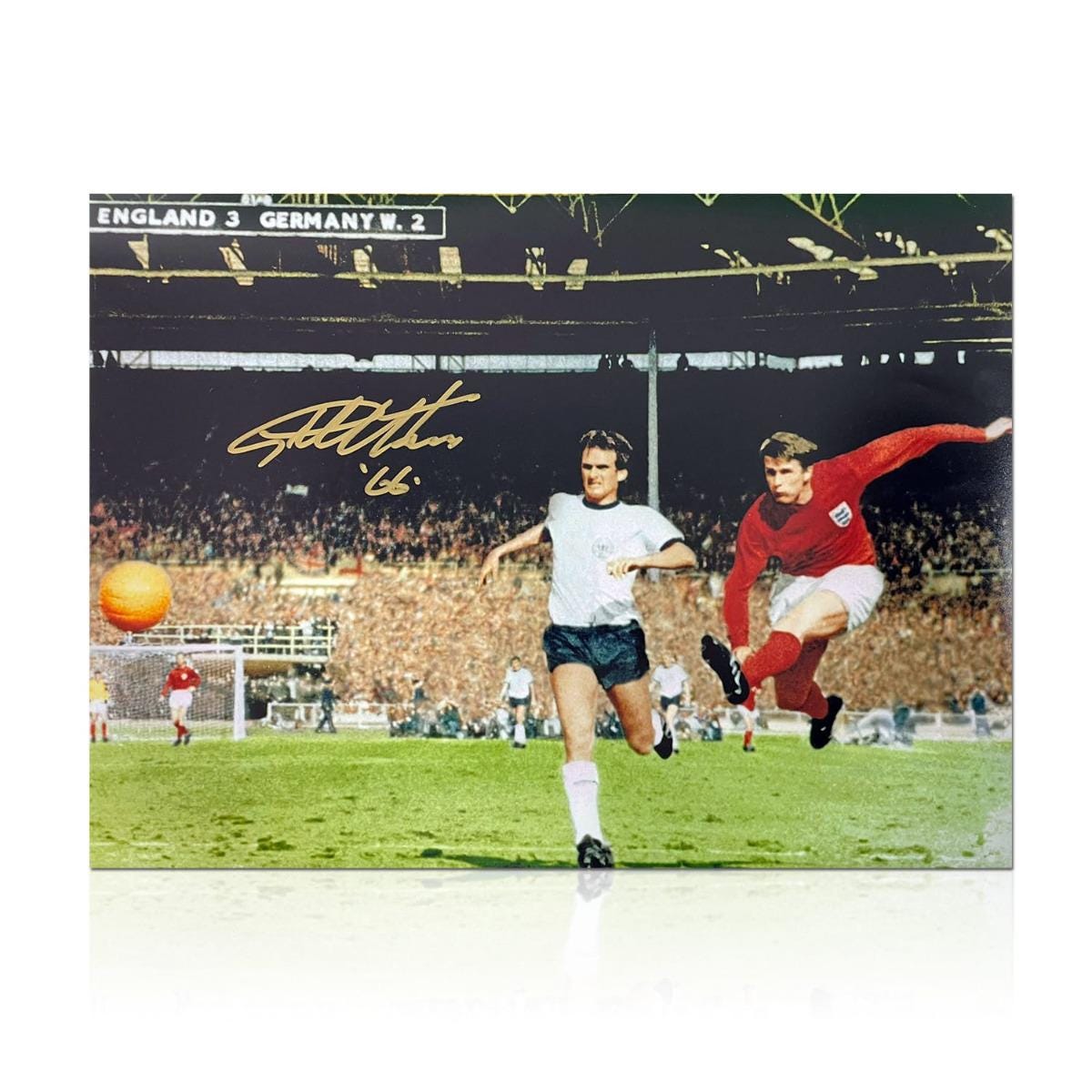 ジェフ・ハースト卿のサイン入りイングランドサッカー写真: 1966年決勝