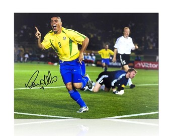 ロナウド・デ・リマ直筆サイン入りブラジルサッカー写真：ワールド