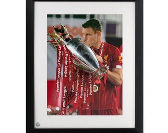 James Milner Signed Liverpool Football Photo: Premier League Trophy. Framed