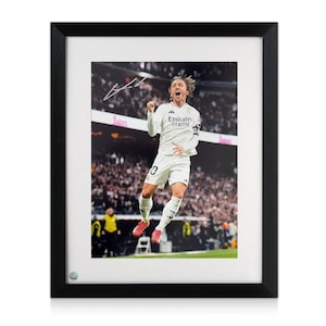 Luka Modric Signed Real Madrid Football Photo: Goal Celebration. Framed