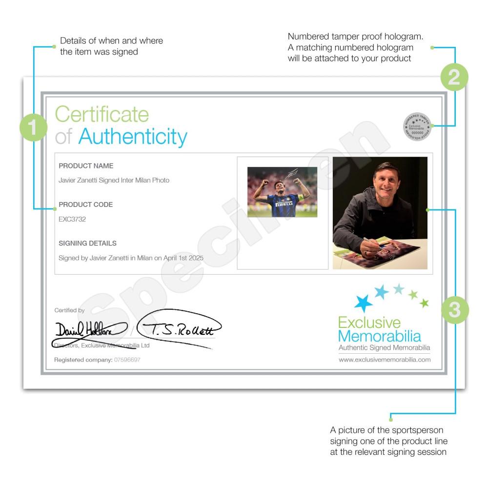 ハビエル・サネッティ直筆サイン入りインテル・ミラノサッカー写真。額