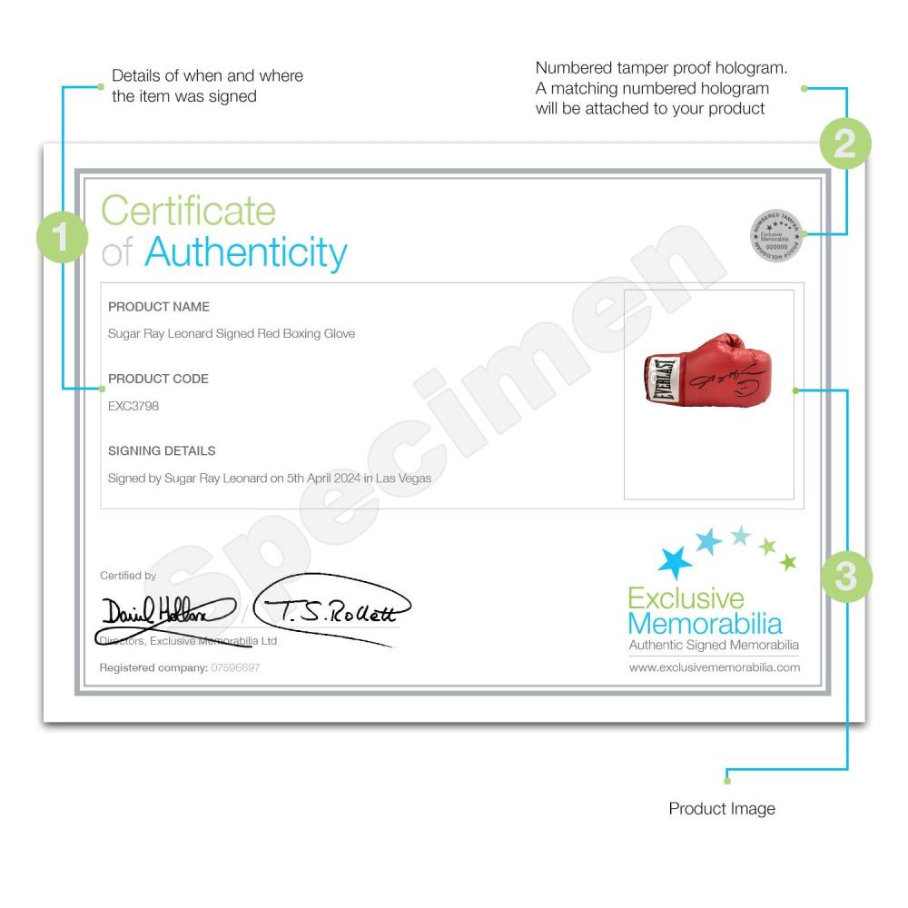シュガー・レイ・レナード直筆サイン入りレッドボクシンググローブ。額